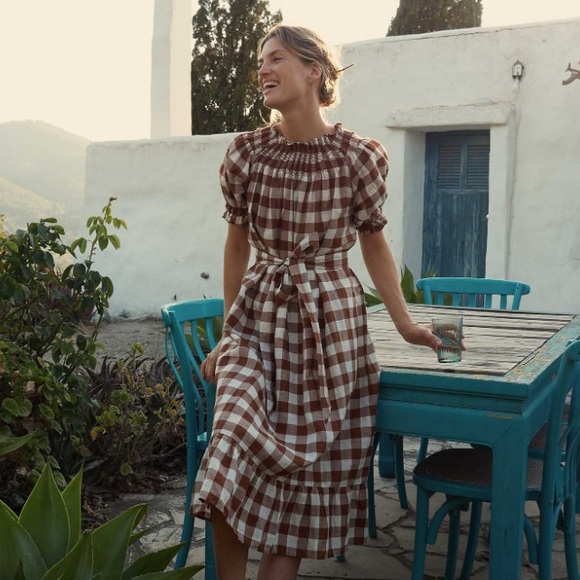 Doen Dresses & Skirts - Doen Rhone St Ouen Nutmeg Plaid Dress Sz L